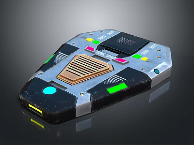 Futuristic Control Panel Device With Silver Black Body Metallic Texture And Colorful Buttons 3d model