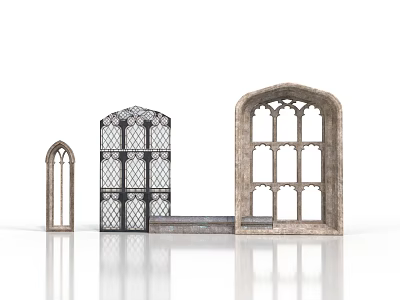 Gothic Architectural Windows With Vintage Design And Various Styles In Metal And Stone 3d model