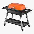 Orange Black Portable Stove With Rolling Stand And Lower Shelf Design