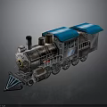 Vintage Steam Train Model with Blue Roof and Metallic Exterior Detailed Classic Locomotive Design