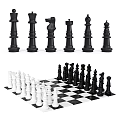 Classic Chess Pieces Sculptures With Black White Design And Chessboard