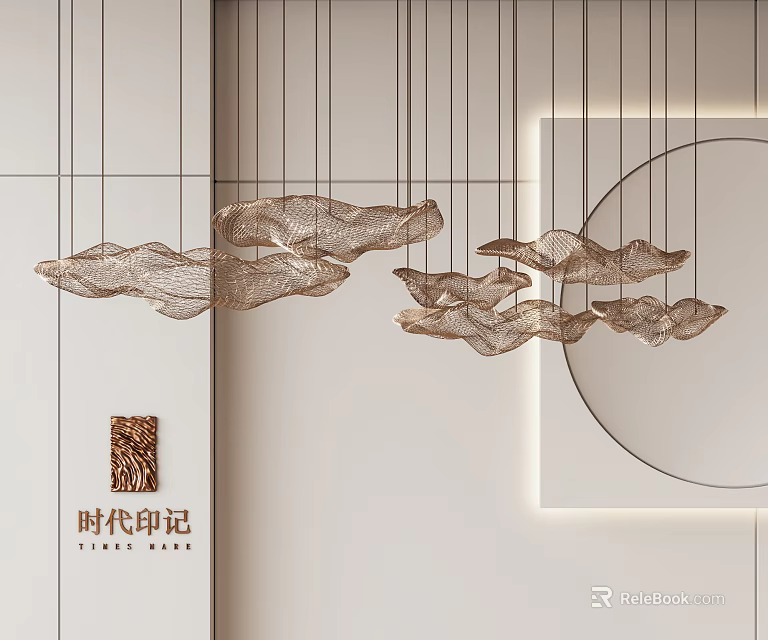 Modern Flowing Copper Metal Chandelier With Cloud Shaped Design For Elegant Interior 3d model