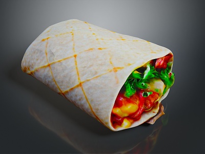 Wrap Burrito Food Pot Meatloaf Items 3d model