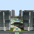 Modern High Rise Residential Buildings With Curved Architecture And Green Spaces