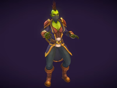 Game Movie Character with Green Skin Spiked Head Red Gold Armor Blue Pants Brown Boots 3d model
