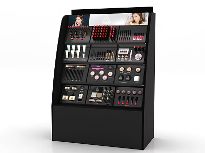 Cosmetics Display Shelf With Top Screen And Organized Makeup Products 3d model