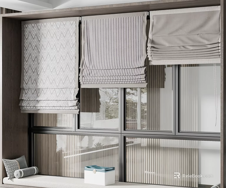 Modern Interior Window Venetian Blinds With Zigzag Striped And Solid Patterns 3d model 