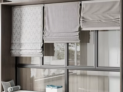 Modern Interior Window Venetian Blinds With Zigzag Striped And Solid Patterns 3d model