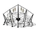 Outdoor Playground Climbing Structure With Black Beige Netting And Hanging Elements For Kids