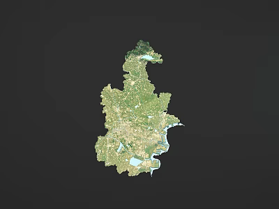 Map Shaped Green Wall Decor with Urban Areas and Water Textures on Dark Background 3d model