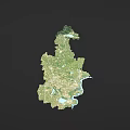 Map Shaped Green Wall Decor with Urban Areas and Water Textures on Dark Background