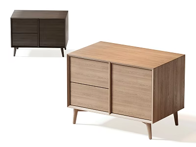 Modern Wooden Nightstands With Drawers Cabinet Doors And Slim Legs Design 3d model
