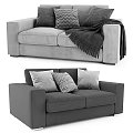 Gray Two-Seater Sofa With Striped Patterned Pillows And Cozy Blanket 3d model