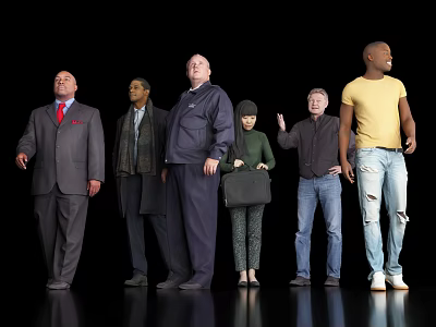 Group of Diverse People Standing Against Black Background With Varied Clothing Styles 3d model
