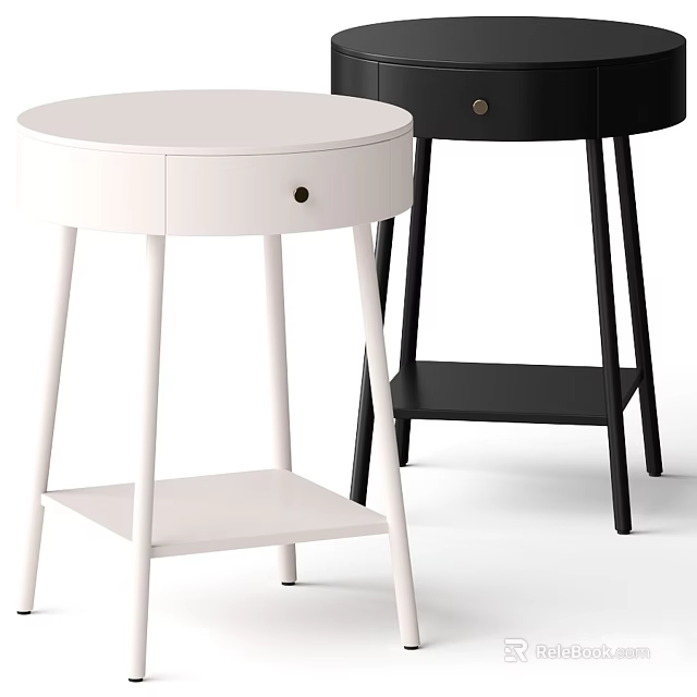 Two Modern White And Black Side Table Storage Cabinets With Drawer And Shelf 3d model