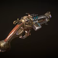 Ornate Vintage Gun With Intricate Engravings Mechanical Parts And Glowing Blue Accents