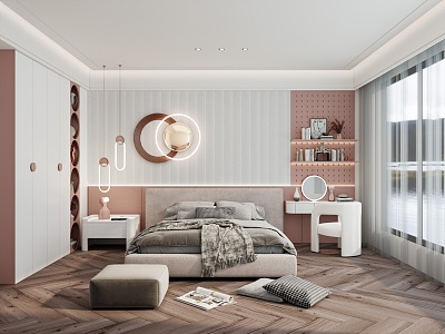 Modern Children's Room Cream Log Pink Daughter Room 3d model