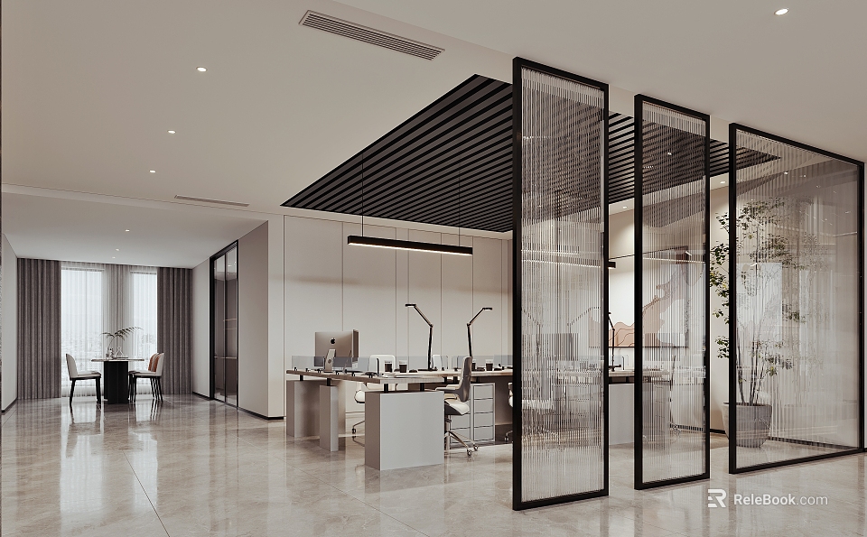 Modern Open Concept Restaurant Interior With Contemporary Design And Pendant Lights 3d model 