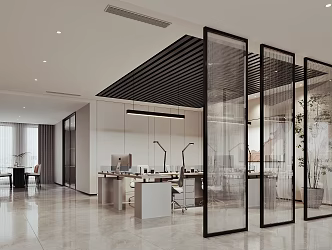 Office Desk Office Chair Water Curtain Tea Table and Chair Water Bar Chandelier 3d model