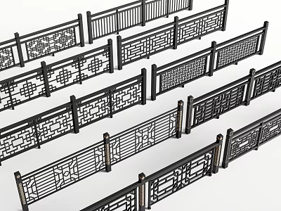Black Metal Railings With Various Chinese Style Hollow Patterns And Simple Lines 3d model