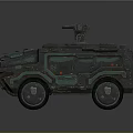 Futuristic Armored Military Vehicle With Top Mounted Turret Green Camouflage Large Wheels