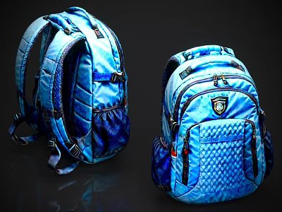 Blue Stylish Backpacks Featuring Emblem Multiple Pockets Padded Shoulder Straps And Modern Design 3d model