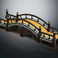 Arched Garden Bridge With Wooden Deck Black Railings And Lamp Posts