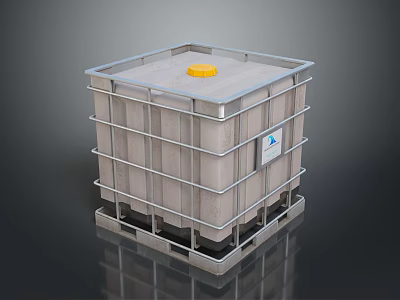 Industrial Storage Tank With Square Structure Metal Frame Yellow Lid And Pallet Base 3d model