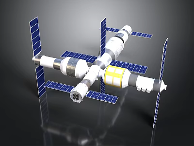 Orbital Space Station Modular Structure Featuring Extended Solar Panel Arrays 3d model