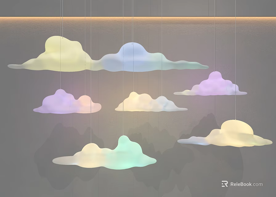 Unique Shaped Cloud Design Pendant Lights With Soft Colorful Lighting For Modern Home Decor 3d model 