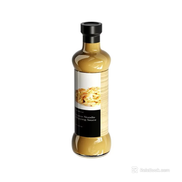 Yellow Condiment Bottle With Black Cap And Label Featuring Food Image For Kitchen Cooking Seasoning 3d model 