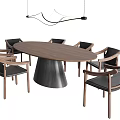 Modern oval dining table and chair combination 3d model