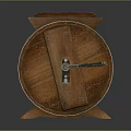 Wooden Barrel Shaped Storage Box With Lid And Lockable Door On Stands