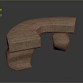 Natural Rustic Curved Stone Bench With Textured Surface And Block Construction