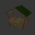 Outdoor Wooden Furniture Set With Green Roof Table And Bench Design