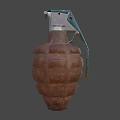 Military Hand Grenade Weapon Design With Green Fuse And Brown Textured Body