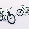 Two Green Classic Bicycles With Vintage Design Brown Seats And Black Tires