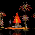 Eye Catching Flame Sculpture Photo Spot With Decorative Lights And People Taking