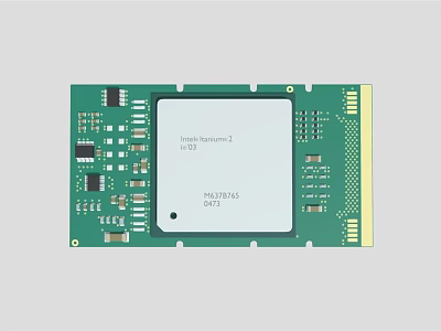 Green Industrial Circuit Board With Electronic Components And Integrated Circuit 3d model