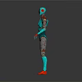Turquoise Metallic Robot 3D Model With Red Accents And Humanoid Structure