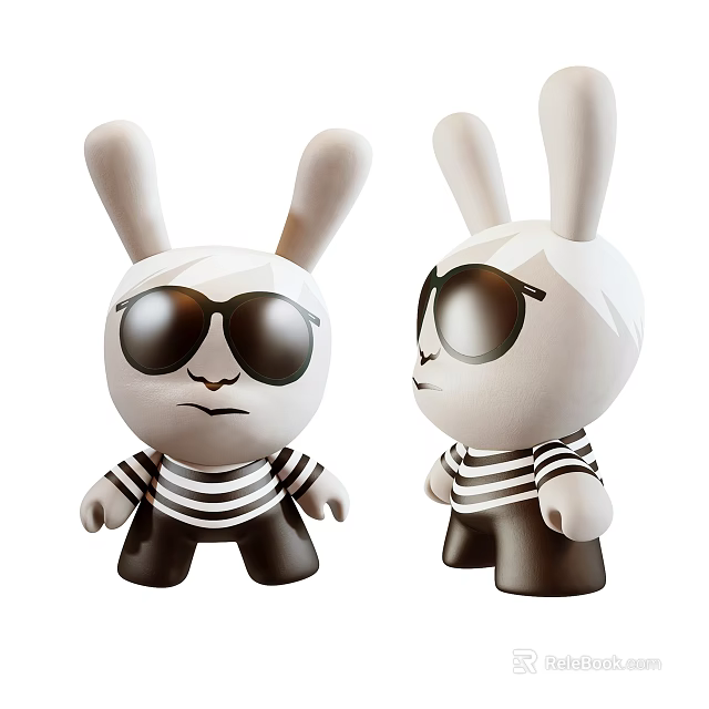 Cute Rabbit Doll Wearing Sunglasses Black And White Striped Shirt Black Pants Two Views 3d model 