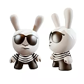 Cute Rabbit Doll Wearing Sunglasses Black And White Striped Shirt Black Pants Two Views