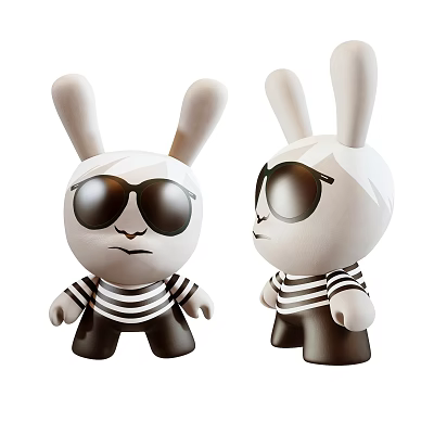 Cute Rabbit Doll Wearing Sunglasses Black And White Striped Shirt Black Pants Two Views 3d model