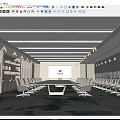 Modern Conference Room Interior With Long Table White Chairs Large Screen And Bookshelves