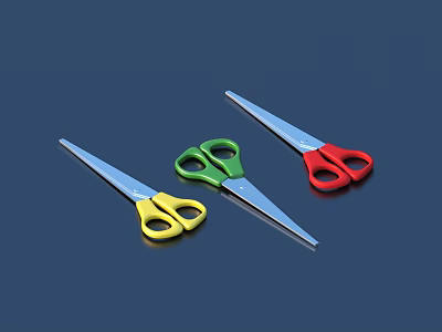 Colorful Household Scissors with Yellow Green Red Handles and Silver Blades 3d model