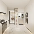 Modern Kitchen Interior With White Cabinets Appliances Marble Countertop And Natural Light