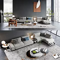 Modern Sofa Coffee Table Set With Light Gray Upholstery Decorative Pillows And Area Rug 3d model
