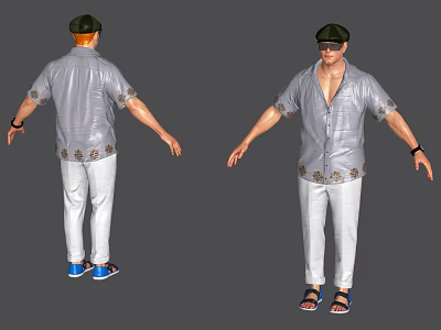 Game Movie Character With Green Cap Orange Hair Grey Shirt Floral Cuffs White Pants Sandals 3d model