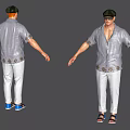 Game Movie Character With Green Cap Orange Hair Grey Shirt Floral Cuffs White Pants Sandals