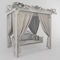 Wooden Swing Chair With Canopy Green Vines And Striped Cushions White Curtains